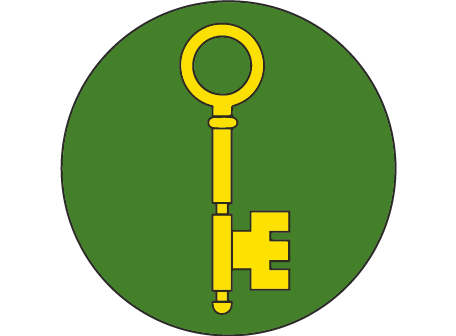 A vertical yellow key on a green circle