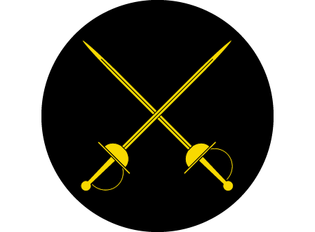 two crossed rapiers on a black circle