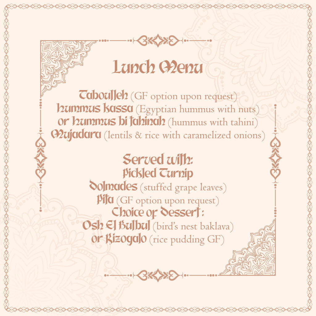 A lunch menu on a cream background and delicate graphics.